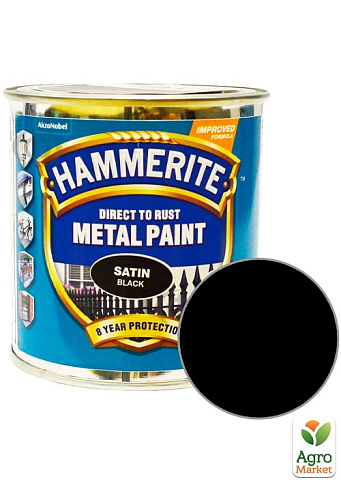 Краска Hammerite Полуматовая эмаль по ржавчине черная 0,25 л