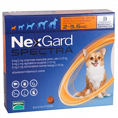 Средства от блох, клещей и глистов Нексгард Спектра 2-3,5 кг XS таблетка от блох и клещей для собак 1 табл. (0495550)2