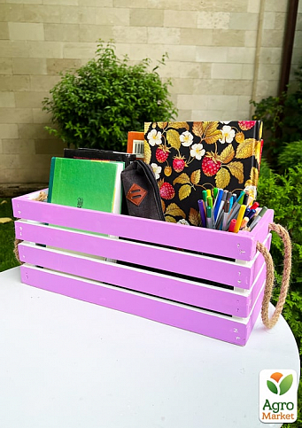Ящик декоративный деревянный для хранения и цветов "Жиральдо" д. 44см, ш. 17см, в. 17см. (лиловый с ручками)
