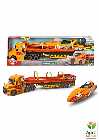 Вантажівка Мак "Перевезення катера" з причепом, зі звуковим та світловим ефектами, 41 см, 3+ Dickie Toys