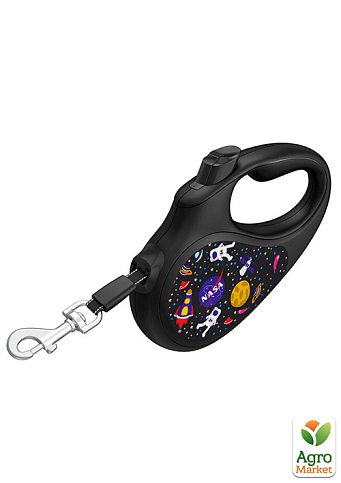 Повідець-рулетка для собак WAUDOG R-leash, малюнок "NASA", L, до 50 кг, 5 м, світловідбивна чорна стрічка (8126-0047-01) - фото 2