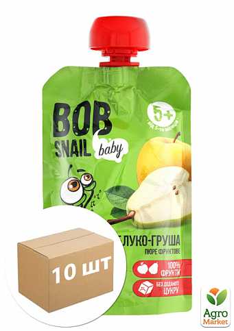 Пюре фруктовое Яблоко-груша Bob Snail Равлик Боб, пауч 90гр уп 10 шт