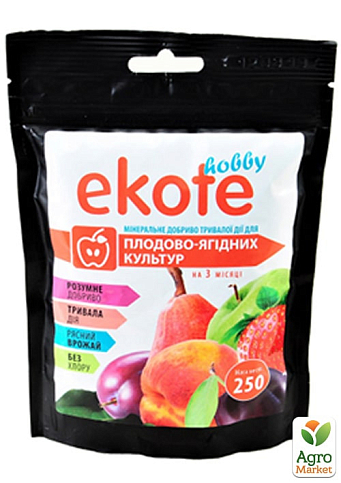 Мінеральне добриво "Ekote" ТМ "ГТУ" для плодово-ягідних культур 250г, тривалої дії 3-4міс