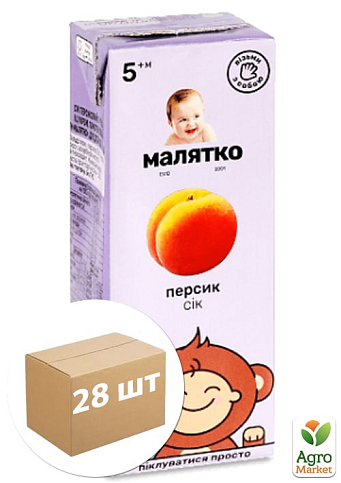Сік персиковий ТМ "Малятко" 200мл упаковка 28 шт