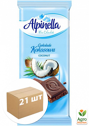 Шоколад "Alpinella" молочный с кокосом 90г упаковка 21шт
