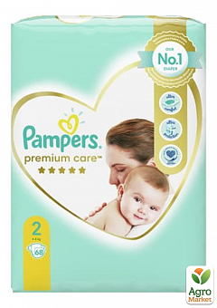 PAMPERS Детские подгузники Premium Care Размер 2 Mini (4-8 кг) Эконом 68 шт1