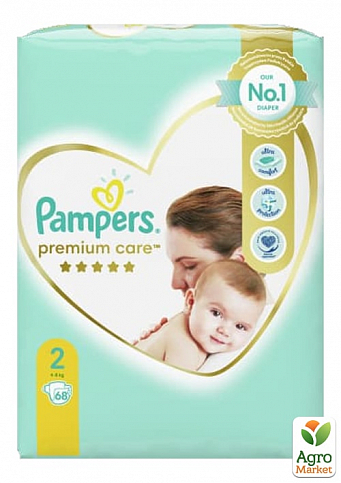PAMPERS Детские подгузники Premium Care Размер 2 Mini (4-8 кг) Эконом 68 шт