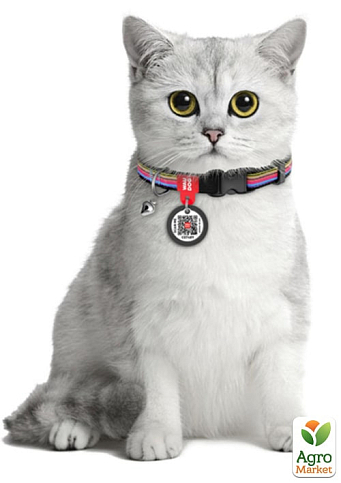 Нашийник для котів нейлоновий WAUDOG Nylon з QR паспортом, малюнок "Лінія 1", пластиковий фастекс, Ш 10 мм, Дов 20-30 см (5268) - фото 3