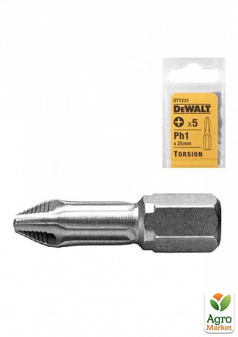 Набір біт DeWALT "Torsion Extra Grip", Philips, Ph1, L = 25 мм, 5 шт DT7231 ТМ DeWALT