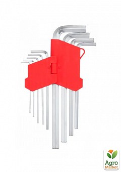 Набір Г-подібних подовжених шестигранних ключів 9 од., 1,5-10 мм, Cr-V, 55 HRC INTERTOOL HT-06022