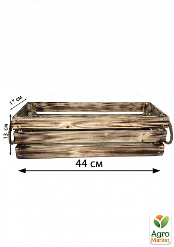 Ящик дерев'яний для зберігання декору та квітів "Франческа" довжина 44см, ширина 17см, висота 13см. (обпалений з ручками) - фото 5
