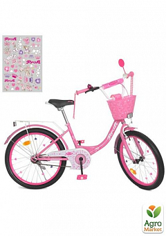 Велосипед детский PROF1 20д. Princess,SKD75,фонарь,звонок,зеркало,подножка,корзина,розовая (Y2011-1)2