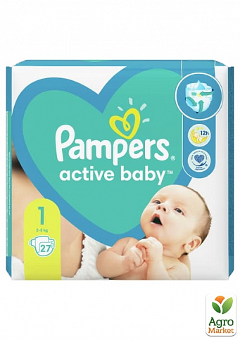PAMPERS Дитячі одноразові підгузки Active Baby Newborn (2-5 кг) Середня Упаковка 27
