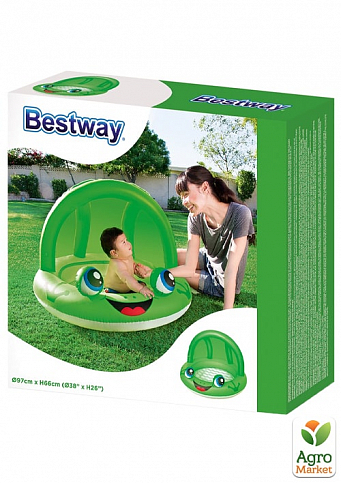 Дитячий надувний басейн "Жаба" зелений з навісом 97 х 66 см ТМ "Bestway" (52189) - фото 2