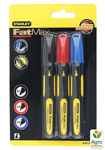 Набор из трех плоских маркеров FatMax® с острым наконечником и стойкими чернилами STANLEY 0-47-322 (0-47-322)