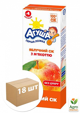 Сок яблочный (с мякотью) ТМ "Агуша" 0,2л упаковка 18шт
