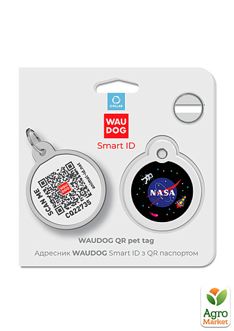 Адресник для собак та кішок металевий WAUDOG Smart ID з QR паспортом, малюнок "NASA", коло, Д 30 мм (230-0147) - фото 4