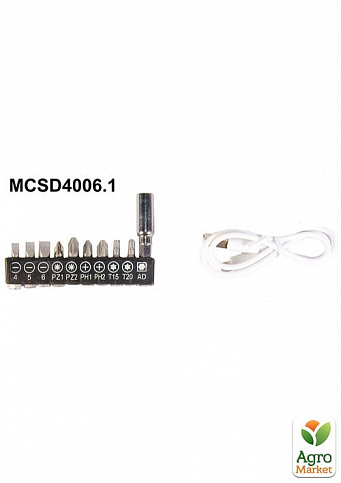 Викрутка акумуляторна поворотна MPT 4 В Li-ion 1.5 Ач 250 об/хв 3.5 Нм реверс USB аксесуари 10 шт MCSD4006.1 - фото 3