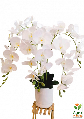 Орхидея Сатин на 5 веточек белая искусственная (О18722)