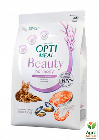 Сухий беззерновий повнораційний корм для дорослих кішок Optimeal Beauty Harmony на основі морепродуктів 1.5 кг (3673950)