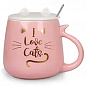 Чашка с крышкой и ложкой Cat`s style - I love cats розовый 460мл (20625)