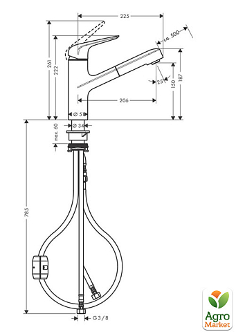 Hansgrohe M427-H150 Змiшувач для кухнi, одноважiльний, з висувним виливом, хром - фото 2