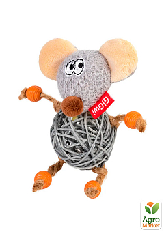 Іграшка для кішок Мишка з дзвіночком GiGwi Catch&Scratch, текстиль, мотузка, ротанг, 8 см (2300)1