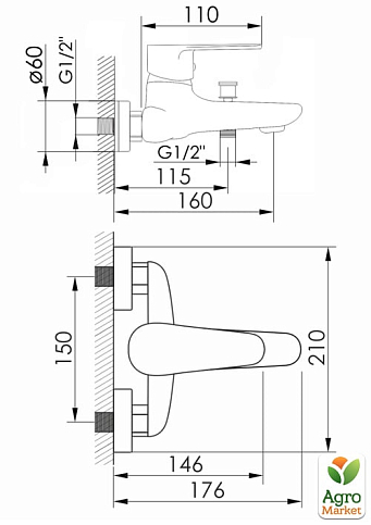 Volle Trajan смеситель для ванны, 35 мм, cromo - фото 2