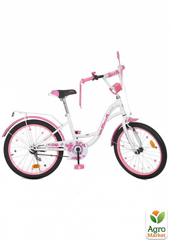 Велосипед детский PROF1 20д. Butterfly,фонарь,звонок,зеркало,подножка,бело-малиновый (Y2025)