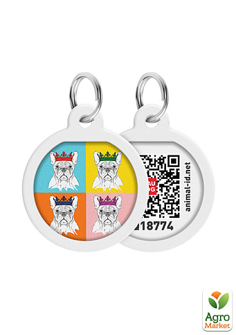 Адресник для собак и кошек металлический WAUDOG Smart ID с QR паспортом, рисунок "Французский бульдог", круг, Д 25 мм (0625-0209)
