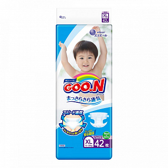Підгузки GOO.N для дітей 12-20 кг (розмір Big (XL), на липучках, унісекс, 42 шт)