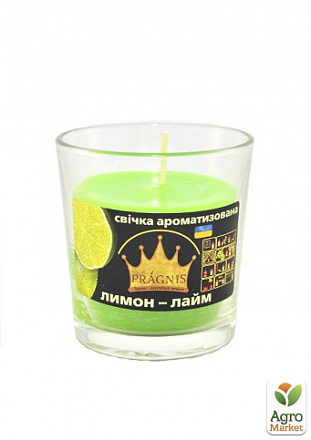 Свеча в стакане с ароматом "Лимон-лайм" (диаметр 6,5-7,9*8,3см, 30 часов)