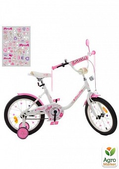 Велосипед детский PROF1 14д. Ballerina, SKD45,фонарь,звонок,зеркало,доп.кол.,бело-розовый (Y1485)1