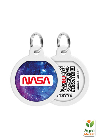 Адресник для собак та кішок металевий WAUDOG Smart ID з QR паспортом, малюнок "NASA21", коло, Д 25 мм