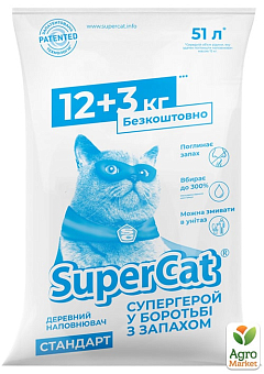 Наполнитель SuperCat стандарт, 12+3кг в экономичной упаковке (синий) (5159)1