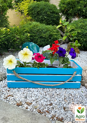 Ящик декоративный деревянный для хранения и цветов "Франческа" д. 44см, ш. 17см, в. 13см. (синий с большими ручками) - фото 2