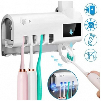 Утримувач диспенсер для зубної пасти і щіток УФ-стерилізатор Toothbrush sterilizer W-027 білий SKL11-277471