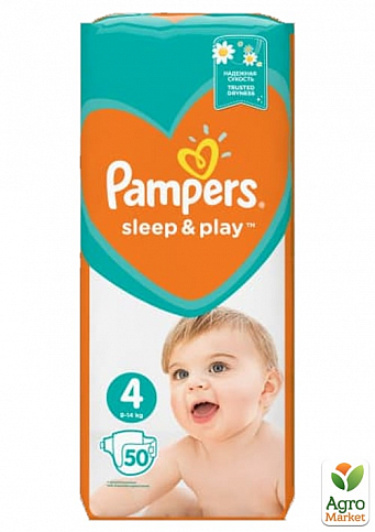 PAMPERS Детские одноразовые подгузники Sleep & Play Размер 4 Maxi (9-14 кг) Эконом 50 шт