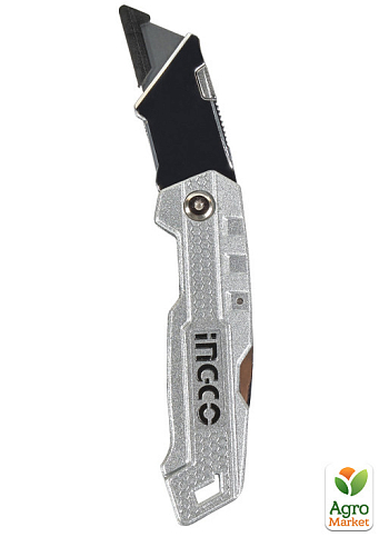 Нож складной алюминиевый, 5 лезвий трапеция SK5 INGCO - фото 2