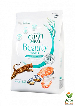 Сухий беззерновий повнораційний корм для дорослих кішок Optimeal Beauty Fitness на основі морепродуктів 1.5 кг (3673960)1