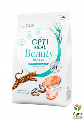 Сухой беззерновой полнорационный корм для взрослых кошек Optimeal Beauty Fitness на основе морепродуктов 1.5 кг (3673960)