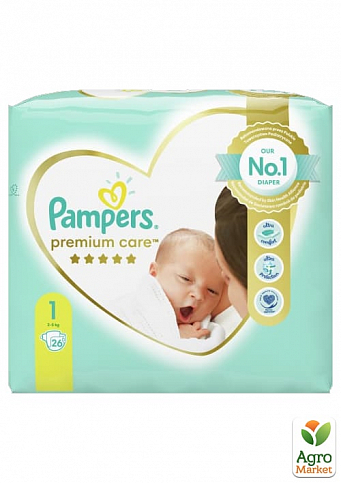 PAMPERS детские подгузники Premium Care Размер 1 Newborn (2-5 кг) Микро Упаковка 26 шт