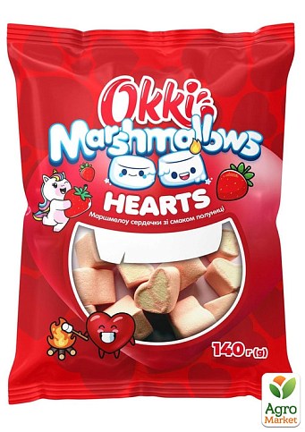 Маршмеллоу Hearts зі смаком полуниці TM "Okki" 140 г упаковка 24 шт - фото 2