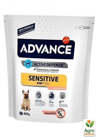 Корм для взрослых собак маленьких пород с чувствительным пищеварением (Mini Sensitive) ТМ "Advance" 800г