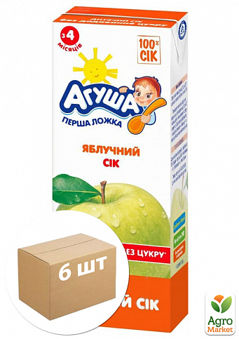 Сок яблочный ТМ "Агуша" 4*0,2л упаковка 6шт