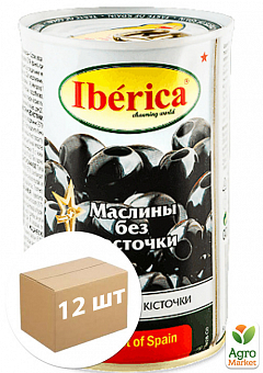 Маслины черные (без косточки) ТМ "Iberica" 420г упаковка 12 шт1