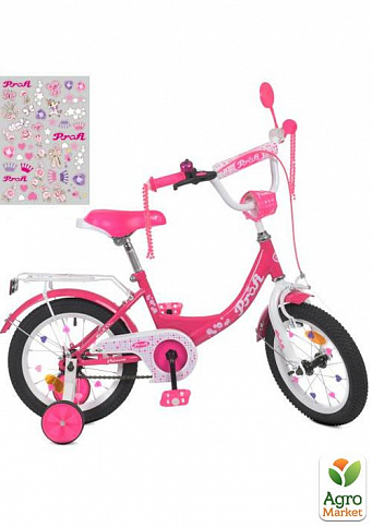 Велосипед детский PROF1 12д. Princess,SKD45,фонарь,звонок,зеркало,доп.кол.,малиновый (Y1213)