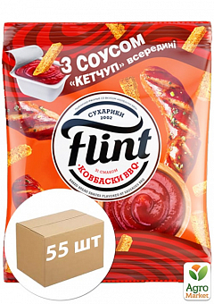 Сухарики пшенично-житні "Ковбаски BBQ" + кетчуп "Томатний" ТМ "Flint" 70г упаковка 55 шт2