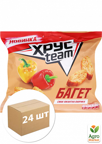 Сухаріки Багет (Пікантна паприка) ТМ "Хрусteam" 100г упаковка 24шт