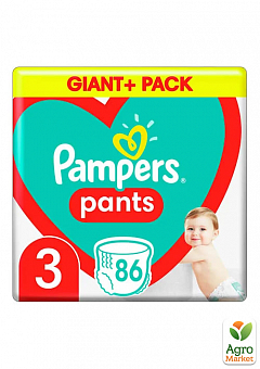 PAMPERS Детские одноразовые подгузники-трусики Pants Размер 3 Midi (6-11 кг) Джайнт Плюс Упаковка 86 шт1